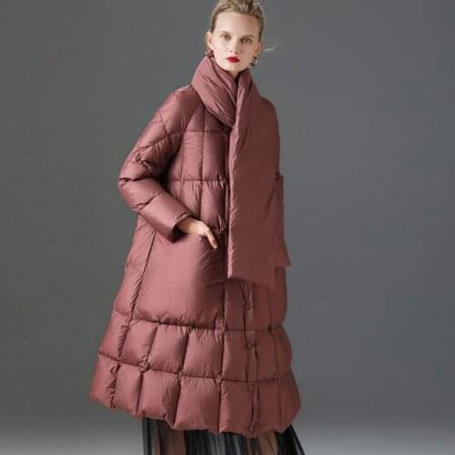 A pendulum female down jacket Long over knee duck down womens clothes thick warm stand collar coats loose warm ladies overcoats