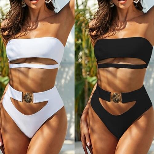 Buckle white bodysuit Push up sexy bikini 2020 High cut Two Piece swimsuit female monokini Padded swimwear New bathing suit