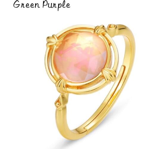 Green Purple 925 Sterling Silver Engagement Rings for Women Round Natural Pink Crystal Adjustable Ring 2020 Trend Fine Jewelry