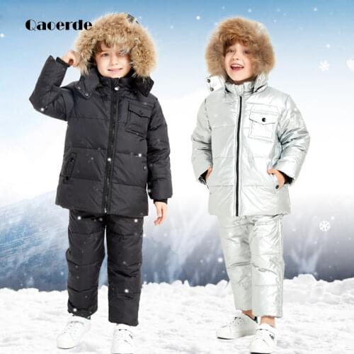 -30 Degree Winter Sets Boys down coat and Jumpsuit for children Baby girls boys ski snowsuit Toddler New Year Clothing Set 2-5Y