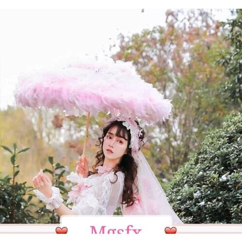 Pink white feather Princess umbrella fairy lace stage performance Photo Wedding photography props