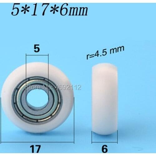 10pcs 5*17*6mm Free shipping plastic coated plastic bearing pulley pom roller GB 2020 aluminum profile wheel 3D printer