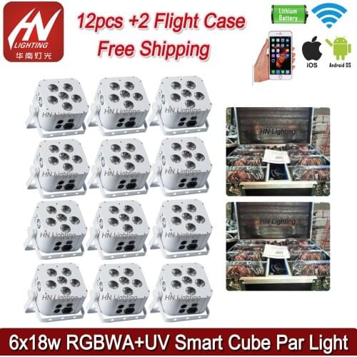 12pcs 6x18W 6in1 RGBWA+UV Battery Powered Wireless DMX led Par up light
