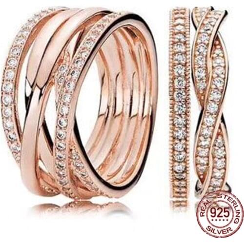 2018 NEW 100% 925 Sterling Silver Ring Rose Gold Stacked Ring Wedding Ring For Fashion Women DIY Gift Jewelry