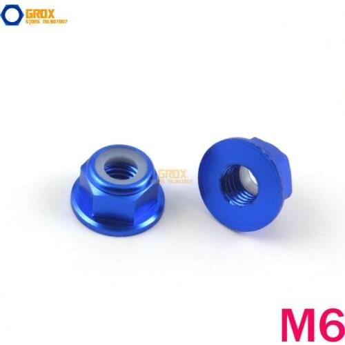 8 Pieces M6 Royal Blue Hex Flange Nylon Lock Nut Aluminum