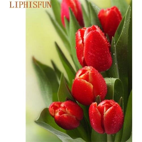 Diamond Painting Cross Stitch Full Square Round Picture of Rhinestone DIY Mosaic Embroidery Tulip New Year Gift