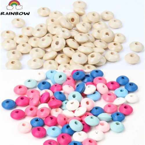 Mixed Colors And Nature Wood Color Flat Round Shape Wooden Material Wheel Beads Fit Jewelry DIY 6x12mm 100pcs