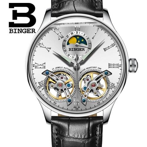 Double Tourbillon Switzerland men Watches BINGER Automatic Watch men Self-Wind Fashion Mechanical Wristwatch relogio masculino