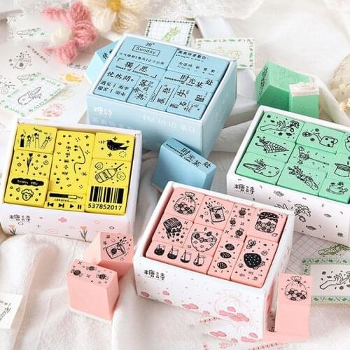 9pcs/Box Chinese Words And Strawberry Wood Stamp For Stationery DIY Scrapbooking Rubber Card Making Album Decoroation Crafts