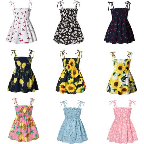 Girls Dress Kids Summer Sleeveless Strap Princess Cotton Flower Print Children Clothes Girl Casual Sundress