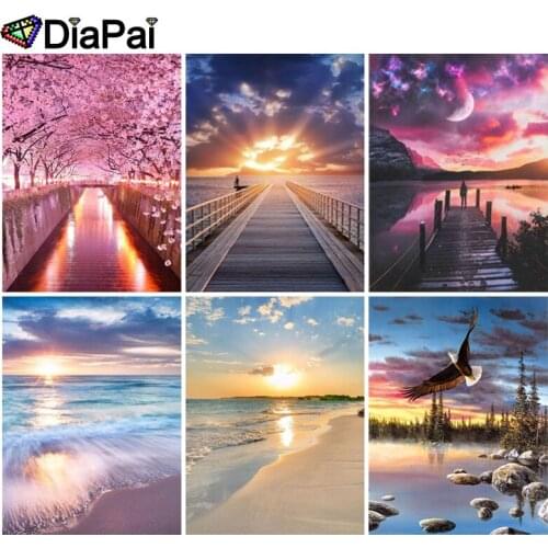 DIAPAI Diamond Painting 5D DIY 100% Full Square/Round Drill "Sunset seaside flower view" 3D Embroidery Cross Stitch Home Decor