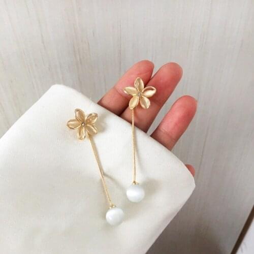 Opal Long Chain Flower Indian Earrings Sweet Creative Korean Fashion Earrings for Women