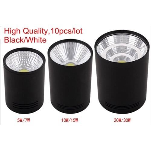 DHL Free,7W/10W/20W/30W Surface Mounted LED COB Downlight Dimmable White/Black LED Spot light AC85V-265V Decoration Lamps