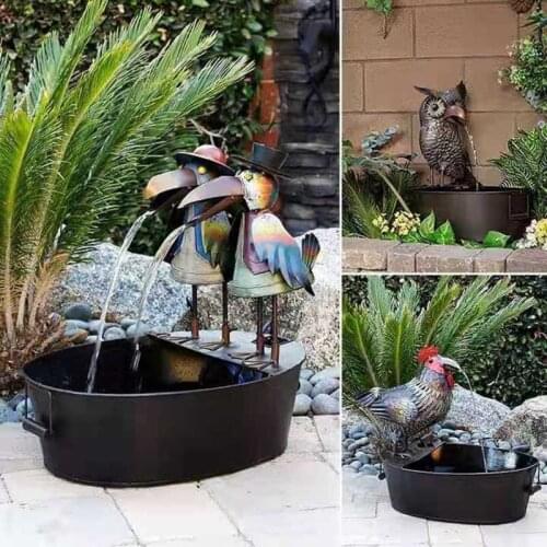 Fountains Yard Art Decor Owl Water Funny Crow Water Yard Statue Rooster Outdoor Ornaments For Garden Gardening Decorations