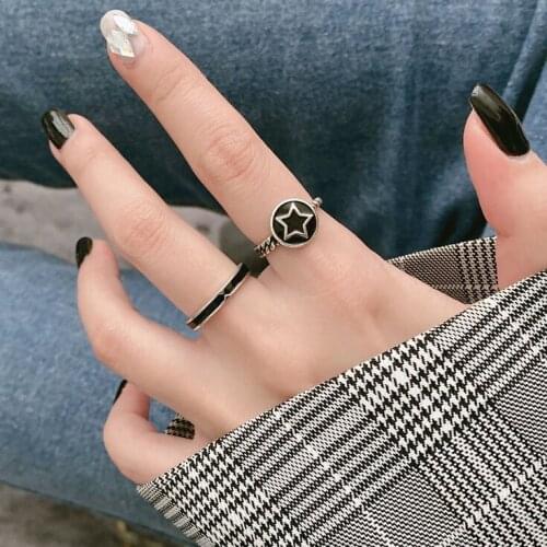 Goth Resin Mold Black Rings For Women Fashion Jewelry Star Round Adjustable Ring Jewellery Woman Gifts