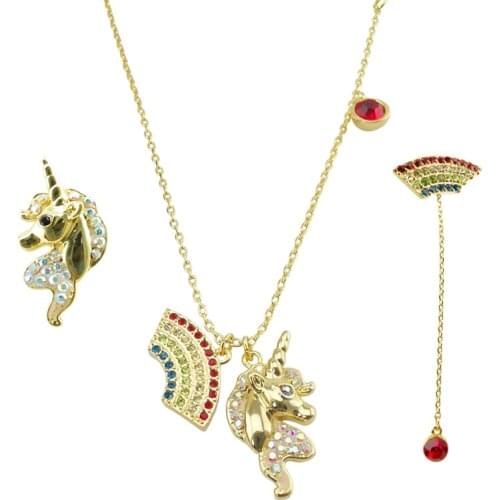 HUDIESHUO Women Necklace Earrings Jewelry Set Embellished With Crystals from Austria Women Unicorn Pendant Stud Fashion Jewelry
