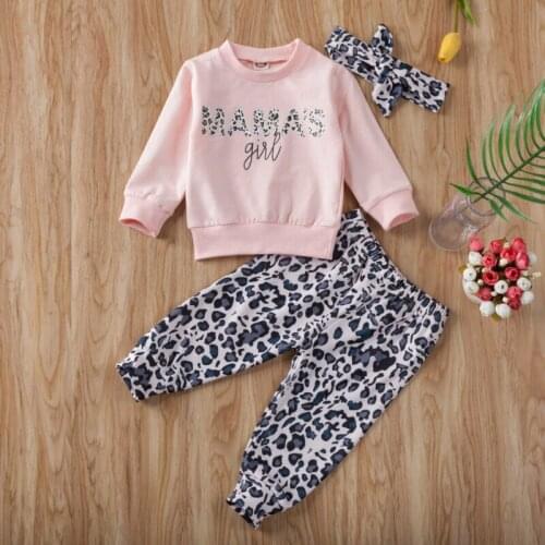 Newborn Baby Girl Clothes Long SLeeve Hoodies Tops+Leopard Pants +Headband 3PCS Outfit Set Tracksuits