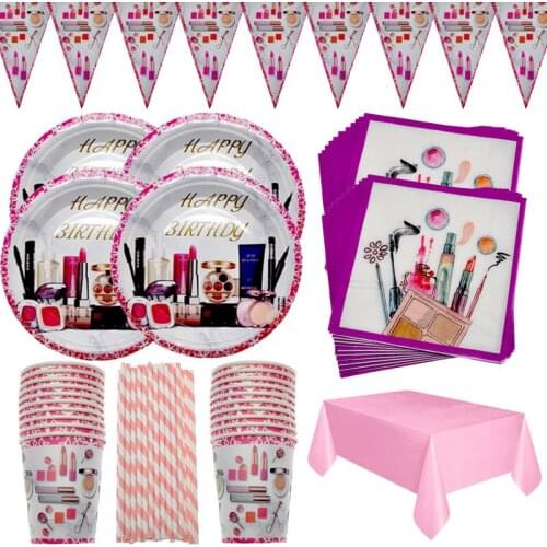 SPA Cosmetics Beauty Theme Girl Birthday Party Supplies Tableware Paper Cup Plate Napkins Pennant Wedding Event Decoration
