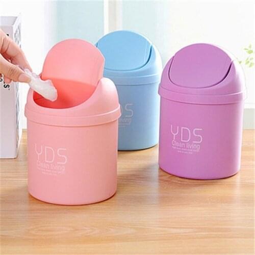 Creative Mini Desktop Shake Cover Trash Can Plastic Home Office Supplies Dustbin Sundries Barrel Small Waste Bin Garbage Bucket