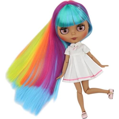 ICY factory blyth doll dark skin joint body new matte face fresh colorful straight hair DIY sd gift toy