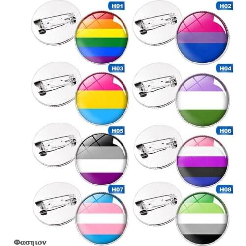 LGBT Pride Rainbow Flag Badge Round Icons Gay Lesbian Bisexual Transgender Pansexual Asexual Symbol Pin Rozet Brooch