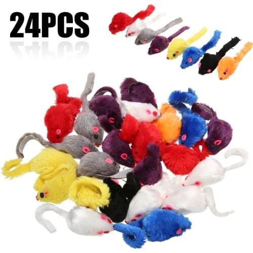 Mayitr 24PCS Pet Cat Mice Shape Toy Furry Kitten Funny Playing Toys Mice Rattle Mouse Catnip Interactive Play Random Color