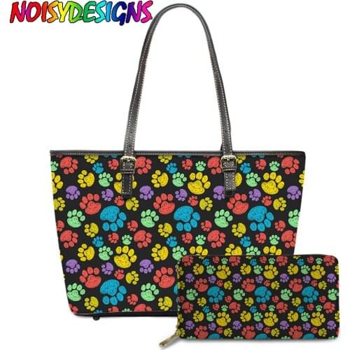 NOISYDESIGNS New Fashion Women Handbags And Purse Set Colorful Dog Paw Pattern Printing Elegant Lady Party Shoulder Bag Bolsa