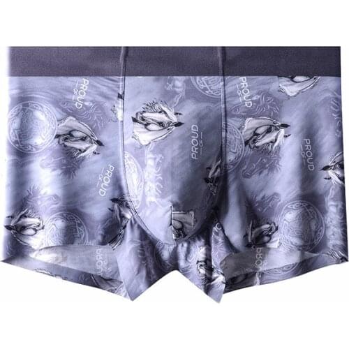 TJ-TianJun Ice Silk Underwear Men Middle Waist Breathable Traceless Flat Angle Antibacterial Sexy Pritting Underpants Summer New