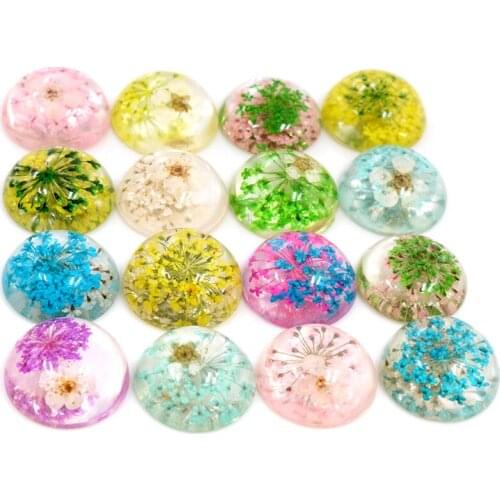 New Fashion 10pcs Fit 20mm Blue White And Orange Yellow And Green Tellow Pink and Blue Natural Dried Flowers Cabochons Cameo