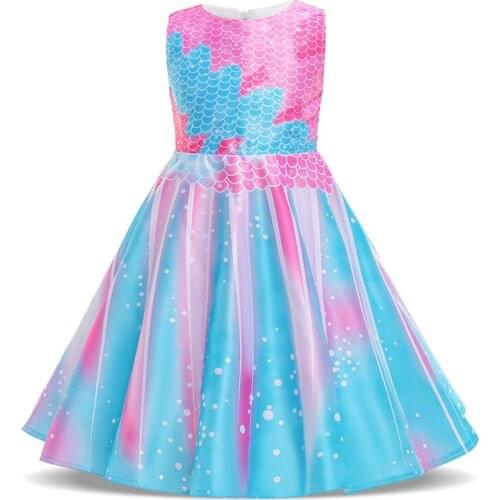New 2021 Summer Kids Little Mermaid Dress For Girl Children Party Princess Dresses Girls Vestido Baby Cartoon Pattern Clothing