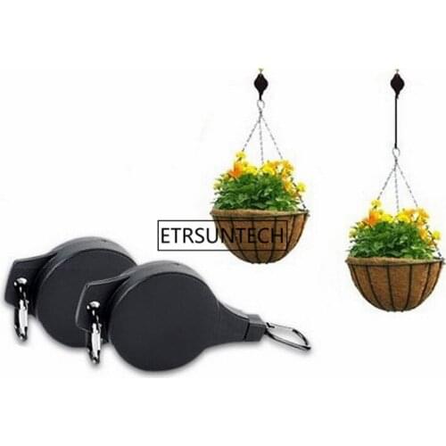 50pcs Portable Retractable Garden Pulley Basket Pull Down Hanging Hanger Plant Pot Hooks Planter Plastic Holder Flowerpot Hooks