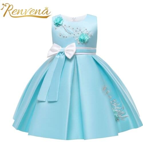 Kids Girls Beaded Pleated Embroidered Dress Princess Flower Girls Dresses Birthday Party Wedding First Communion Dress vestido