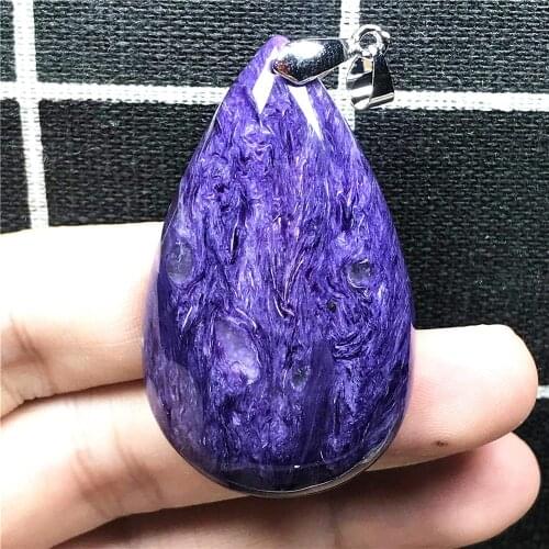 Top Natural Purple Charoite Pendant Jewelry For Woman Man Love Crystal 49x29x10mm Beads Silver Sterling Water Drop Stone AAAAA