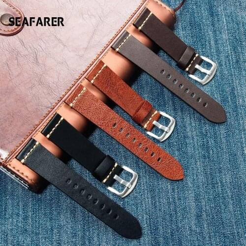 Watchbands 22 24mm Italian Genuine Leather Dark Brown Black Man Women Handmade Vintage Wrist Watch Band Strap Metal Buckle