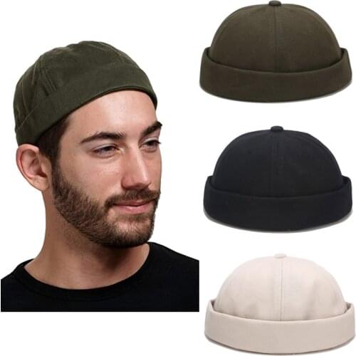Unisex Docker Sailor Biker Cap Men Adjustable Casual Brimless Skull Loop Beanie Hat Solid Men Hat Summer Gorro Womens Hats