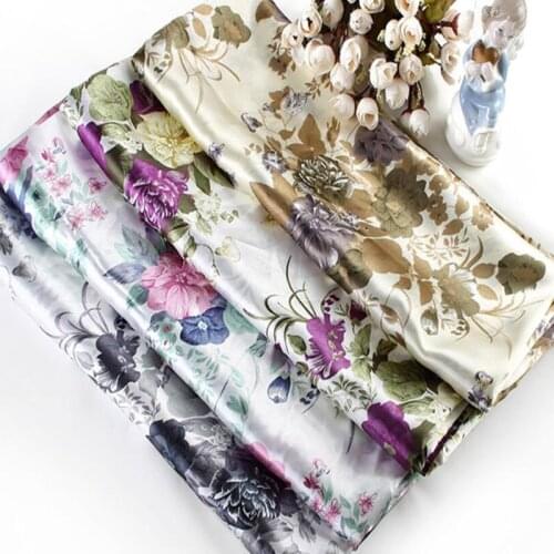 Flower print fabric satin Soft craft sewing Sateen tilda scarf Fabric silky printed DIY sewing ribbon Fabrics