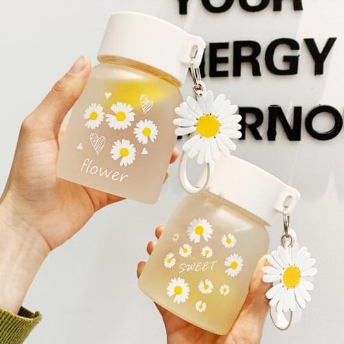 350ml/500ml Cute Daisy Flower Glass Water Bottle Portable Girl Frost Drinking Bottles Milk Juice Bottle Outdoor Travel Tumbler