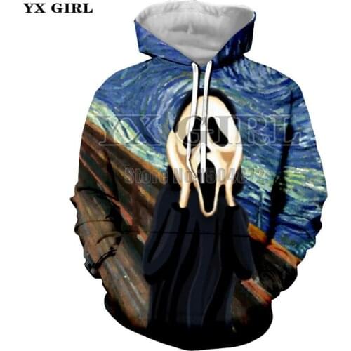 YX Girl New Fashion Halloween Hoodie The Scream 3d Printed Hoodies Sweatshirt for Women Men Long Sleeve Loose Pullover Tracksuit