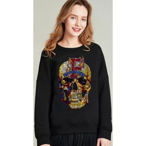 Rhinestones Skull sweatshirts Hoodies Ladies Womens Hoodies Pullover For Women Regular sweatshirt