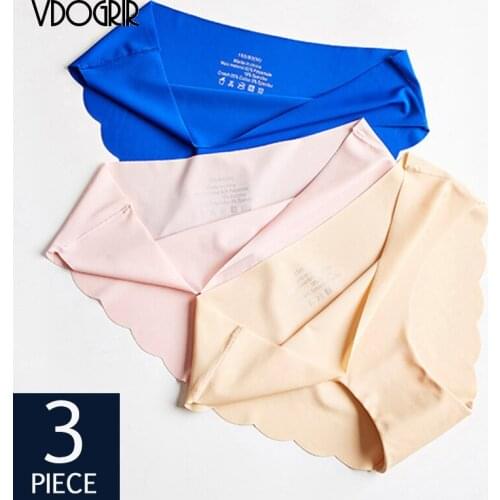 VDOGRIR 3Pcs/lot Sexy Womens Sport Panties Sets Underwear Seamless Silk Briefs Solid Female Panty Low Waist Soft Lady Lingerie