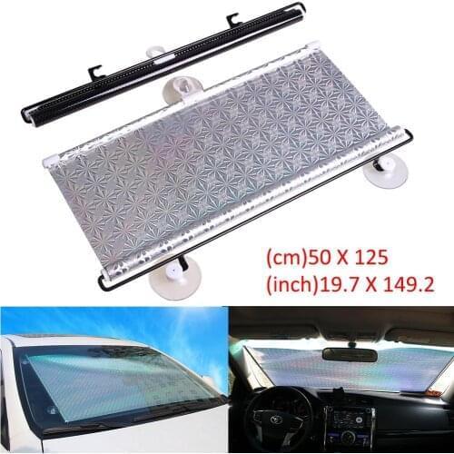 Retractable Car Front Window Sunshades 50x125cm PVC Auto Windows Sun Shade Anti-UV Protection Sun Visor