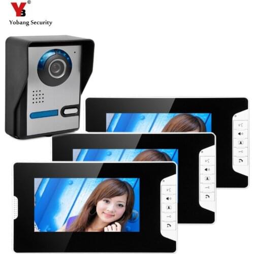 Yobang Security Freeshipping 7 "Video Color three Monitor Kit The Door bell Phone video intercom Doorbell Night Vision Camera