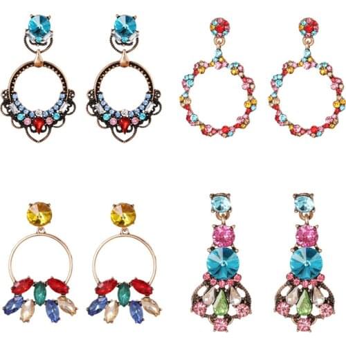 JURAN Bohemia Dangle Earrings For Woman Crystal Colorful Handmade Big Earring Rhinestone Pendants Hot Sale Jewelry Brincos