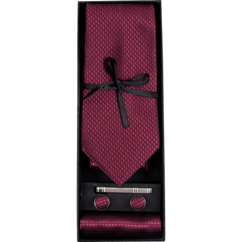 GB-1464 2018 Barry.Wang Brand Necktie Set&Gift Box Jacquard Woven Silk Hanky Cufflink Ties For Men Business Wedding Party Groom