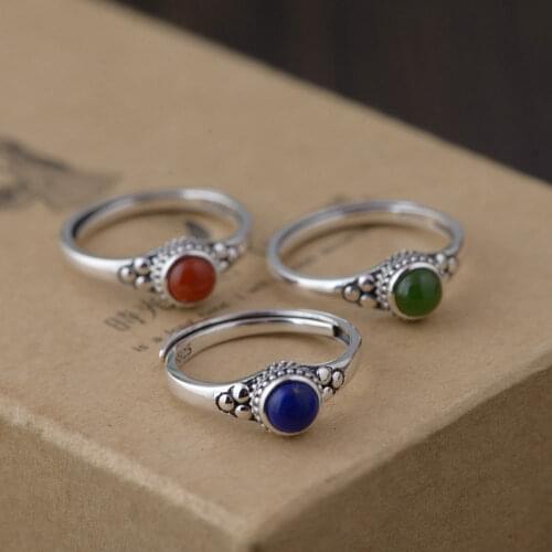 FNJ 925 Silver Lapis Ring for Women Jewelry Natural Red Agate New Fashion 100% Pure S925 Silver Jasper Ring Adjustable Size