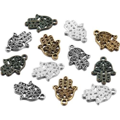 20pcs Antique Bronze Hamsa Palm Protection Pendant Hand of Fatima Charms Metal Islam Bracelet Necklace Jewelry Making