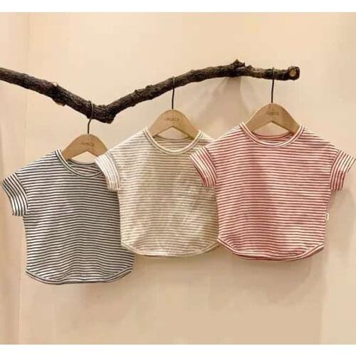 2021 Summer Baby Short Sleeve T-shirt Stripe Cotton Girls and Boys Baby Korean Version Skin Friendly Cotton Casual Top