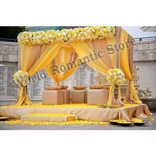 3M x 3M x 3M lemon yellow wedding pavillion drapes with stainless steel pipe stand,stage decoration church drapery