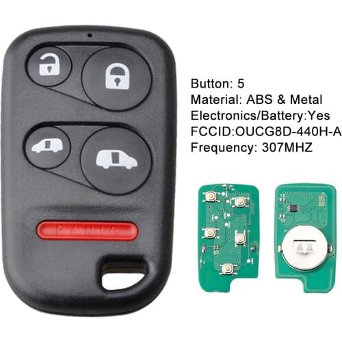 5Buttons Remote Key Fob OUCG8D-440H-A 307Mhz For Honda Odyssey/Odyssey EXL 2001 2002 2003 2004 Replacement Remote Car Key 307MHZ