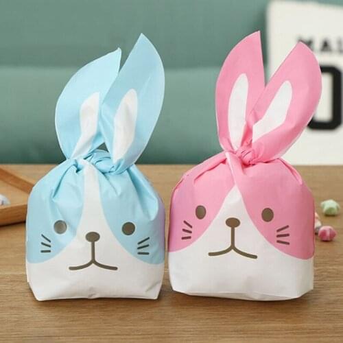 50pcs/lot Cute Rabbit Ear Bags Cookie Plastic Bags&Candy Gift Bags For Biscuits Snack Baking Package And Event Party Supplies